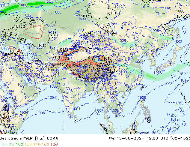 джет/приземное давление ECMWF ср 12.06.2024 12 UTC