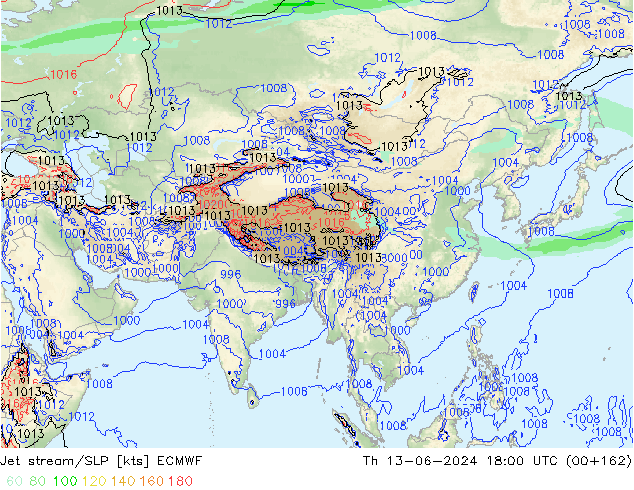 Jet stream/SLP ECMWF Čt 13.06.2024 18 UTC