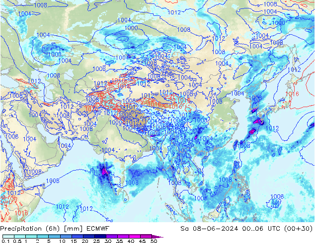 Z500/Rain (+SLP)/Z850 ECMWF sab 08.06.2024 06 UTC