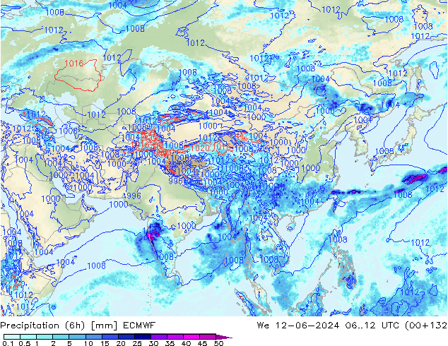 Precipitation (6h) ECMWF St 12.06.2024 12 UTC