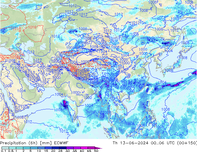 Z500/Rain (+SLP)/Z850 ECMWF jue 13.06.2024 06 UTC