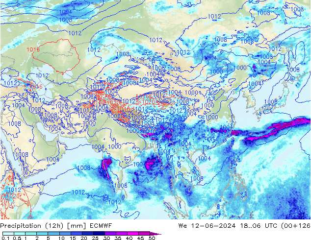 Precipitation (12h) ECMWF We 12.06.2024 06 UTC