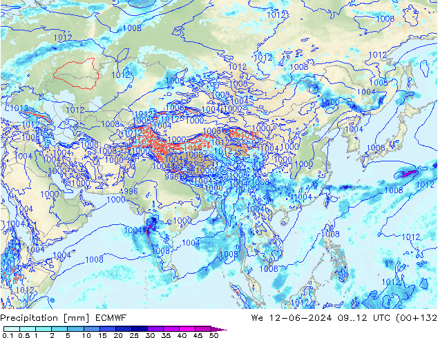 Srážky ECMWF St 12.06.2024 12 UTC