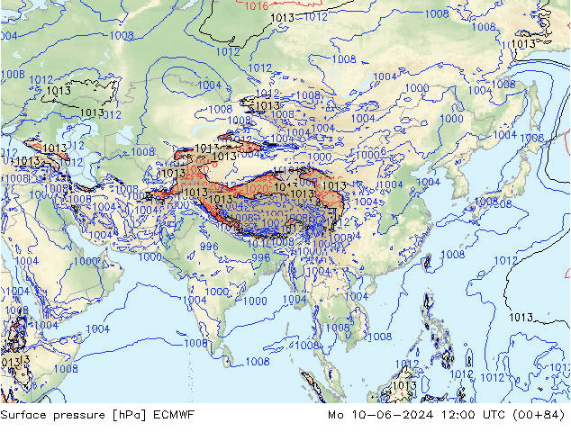 Atmosférický tlak ECMWF Po 10.06.2024 12 UTC