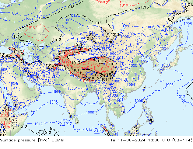 Atmosférický tlak ECMWF Út 11.06.2024 18 UTC