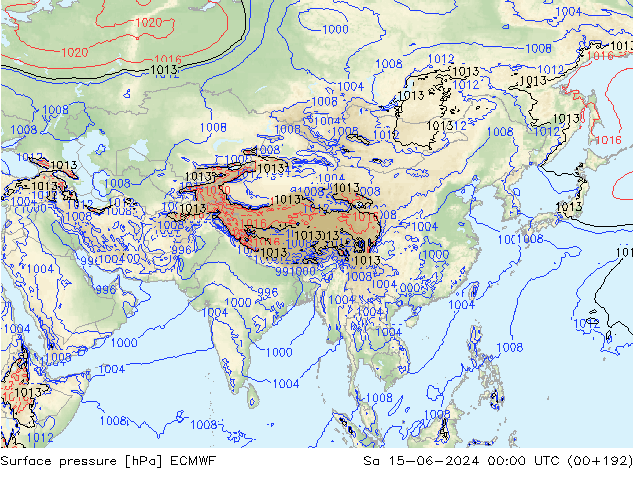 Surface pressure ECMWF Sa 15.06.2024 00 UTC