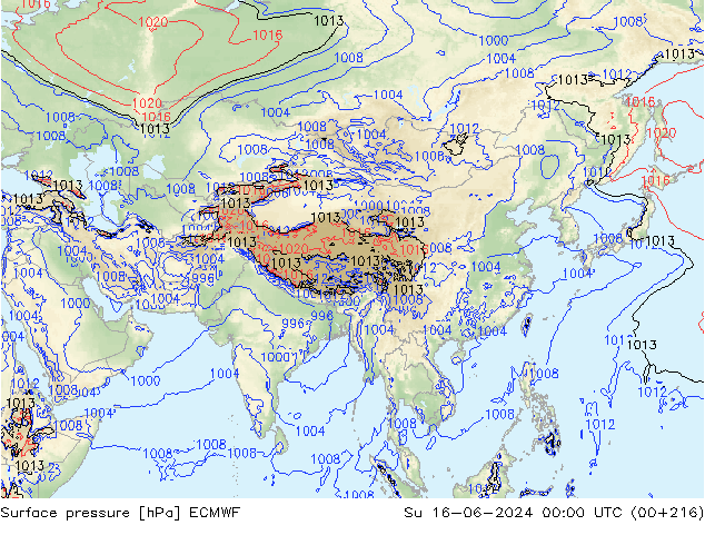 Surface pressure ECMWF Su 16.06.2024 00 UTC