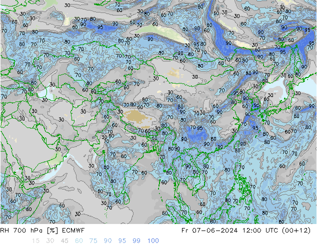 RH 700 hPa ECMWF ven 07.06.2024 12 UTC