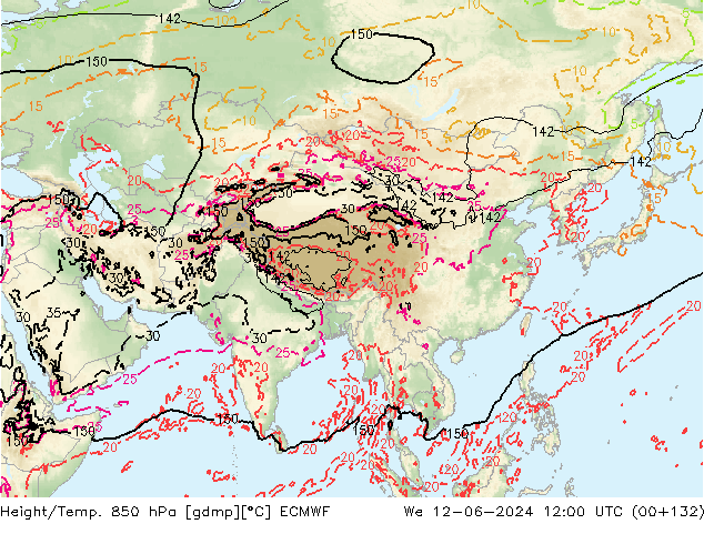 Z500/Rain (+SLP)/Z850 ECMWF We 12.06.2024 12 UTC