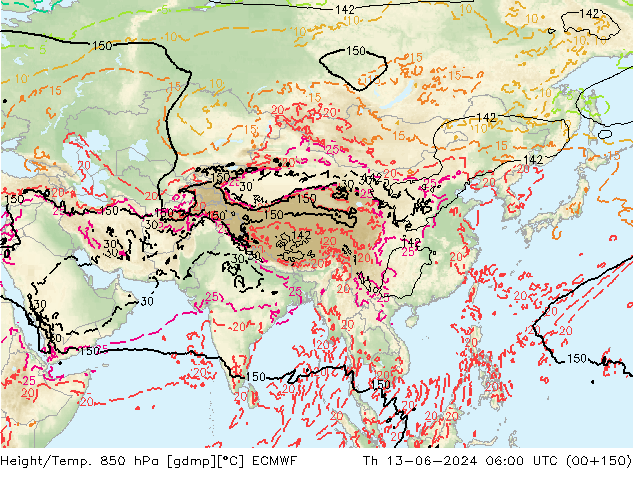 Z500/Rain (+SLP)/Z850 ECMWF jue 13.06.2024 06 UTC