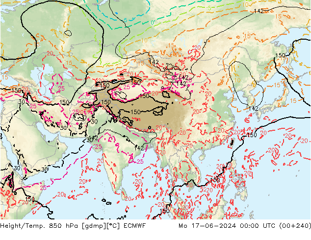 Height/Temp. 850 hPa ECMWF Mo 17.06.2024 00 UTC