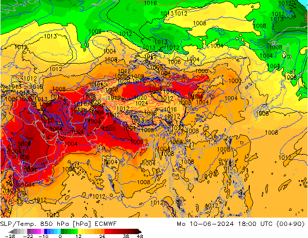 SLP/Temp. 850 hPa ECMWF ma 10.06.2024 18 UTC