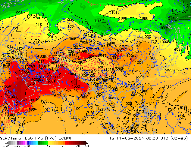 SLP/Temp. 850 hPa ECMWF mar 11.06.2024 00 UTC