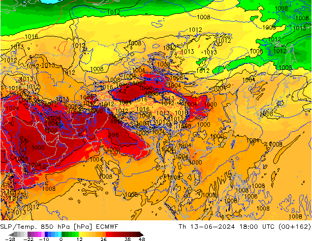 SLP/Temp. 850 hPa ECMWF Th 13.06.2024 18 UTC