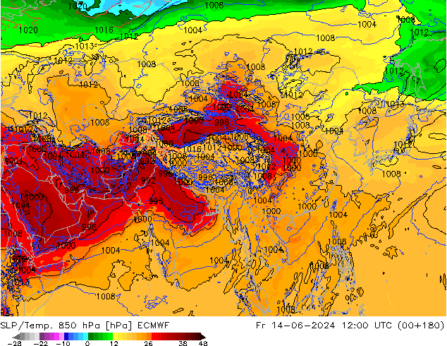 SLP/Temp. 850 hPa ECMWF Sex 14.06.2024 12 UTC