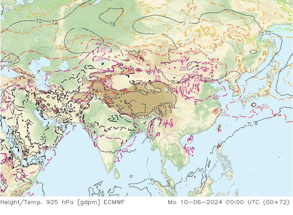 Height/Temp. 925 hPa ECMWF Seg 10.06.2024 00 UTC