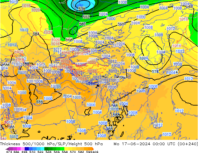 Thck 500-1000hPa ECMWF Mo 17.06.2024 00 UTC