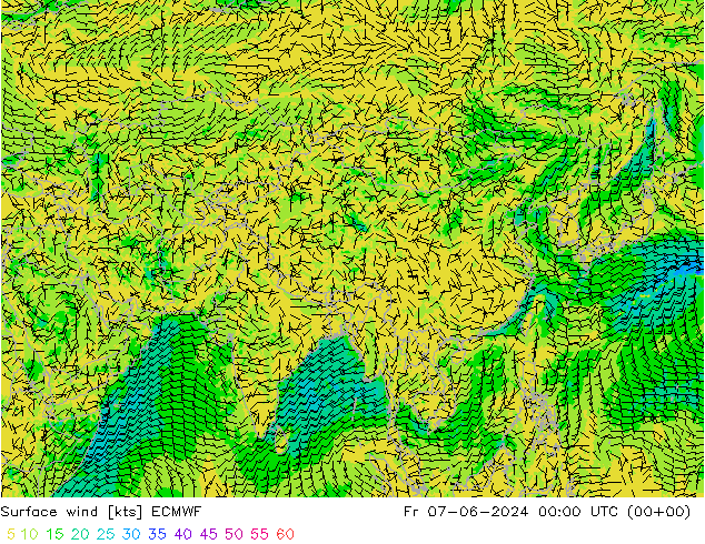 Surface wind ECMWF Fr 07.06.2024 00 UTC
