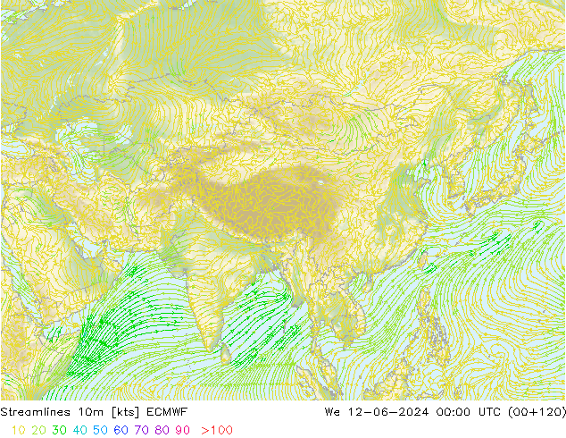 Streamlines 10m ECMWF We 12.06.2024 00 UTC