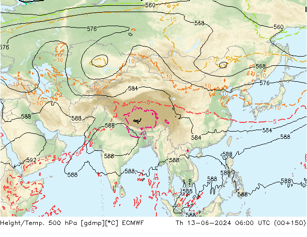 Z500/Rain (+SLP)/Z850 ECMWF jue 13.06.2024 06 UTC