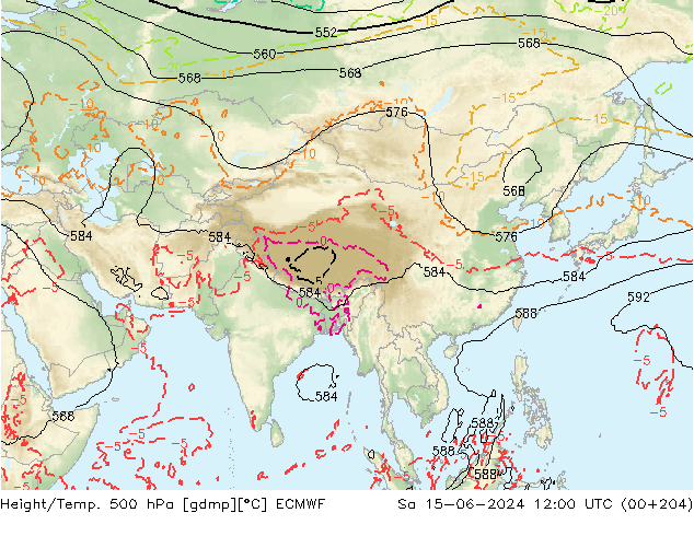 Height/Temp. 500 гПа ECMWF сб 15.06.2024 12 UTC