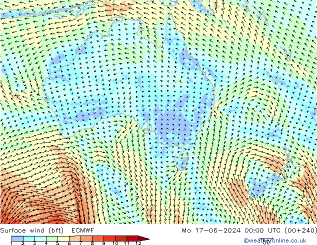 Surface wind (bft) ECMWF Mo 17.06.2024 00 UTC