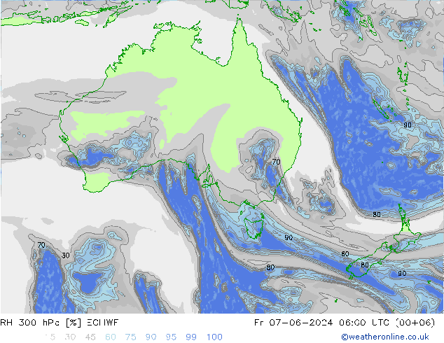 Humedad rel. 300hPa ECMWF vie 07.06.2024 06 UTC