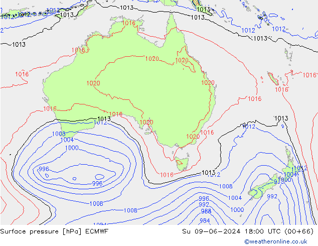 Luchtdruk (Grond) ECMWF zo 09.06.2024 18 UTC