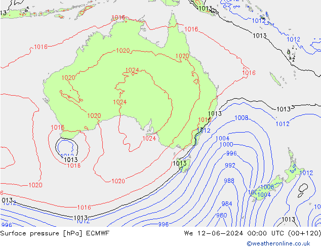 Presión superficial ECMWF mié 12.06.2024 00 UTC