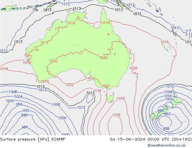 Surface pressure ECMWF Sa 15.06.2024 00 UTC