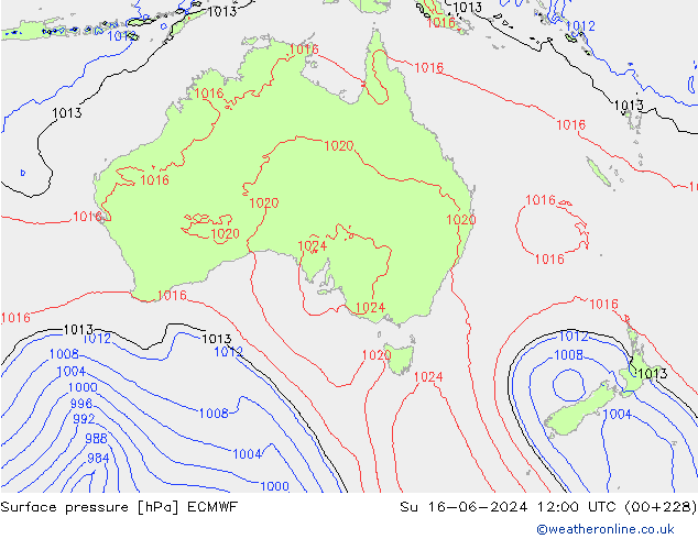 Pressione al suolo ECMWF dom 16.06.2024 12 UTC