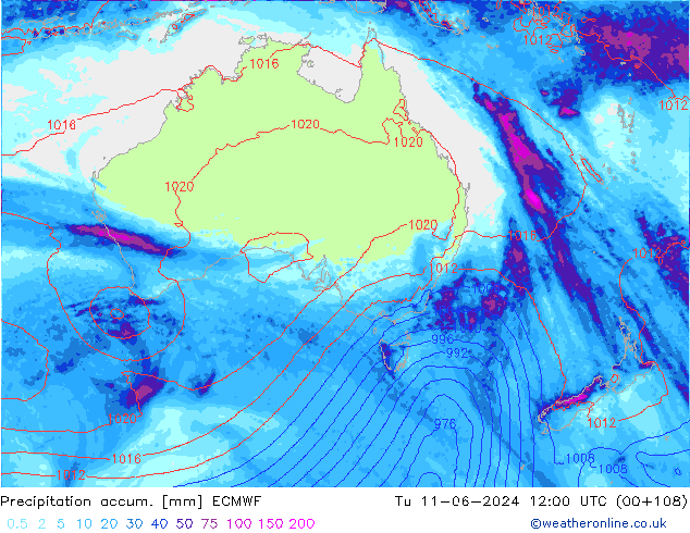 Precipitation accum. ECMWF mar 11.06.2024 12 UTC