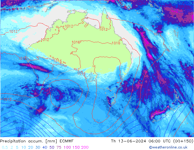 Precipitation accum. ECMWF Th 13.06.2024 06 UTC