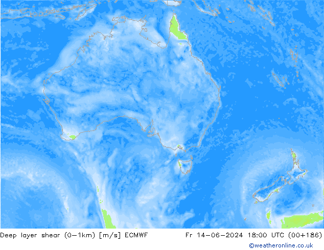 Deep layer shear (0-1km) ECMWF Fr 14.06.2024 18 UTC