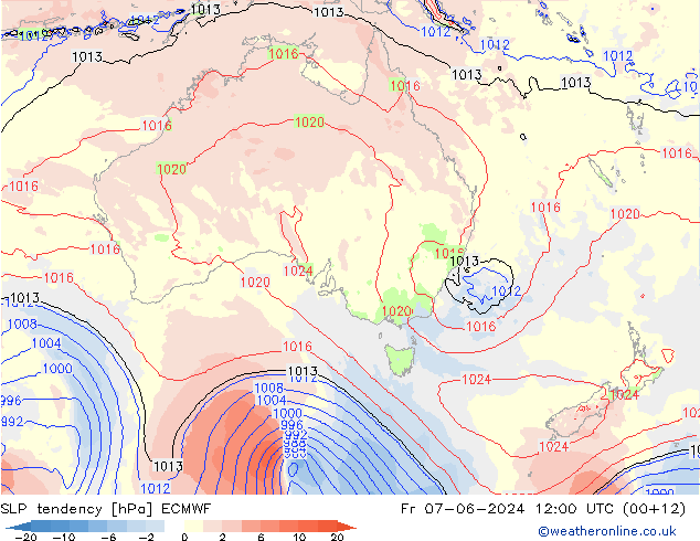 SLP tendency ECMWF Pá 07.06.2024 12 UTC