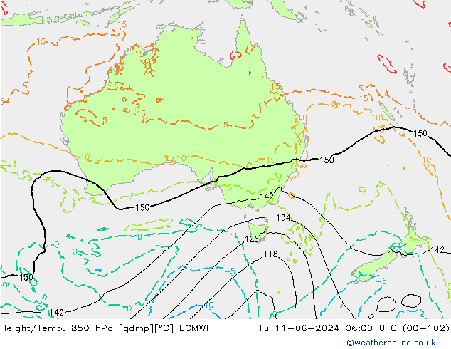 Z500/Rain (+SLP)/Z850 ECMWF Tu 11.06.2024 06 UTC