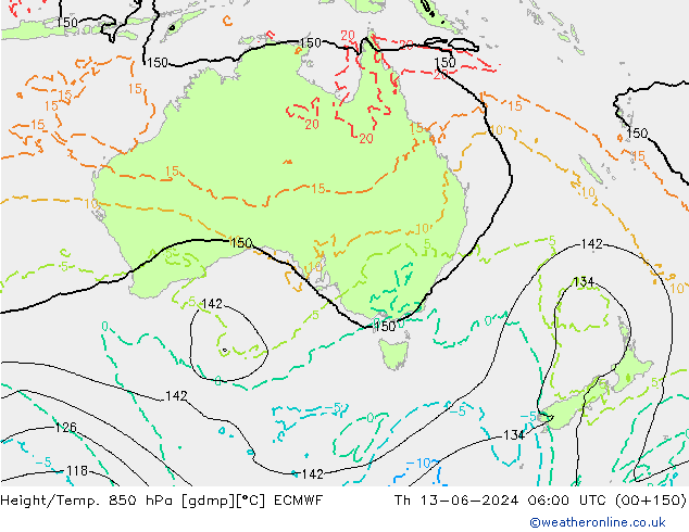 Yükseklik/Sıc. 850 hPa ECMWF Per 13.06.2024 06 UTC