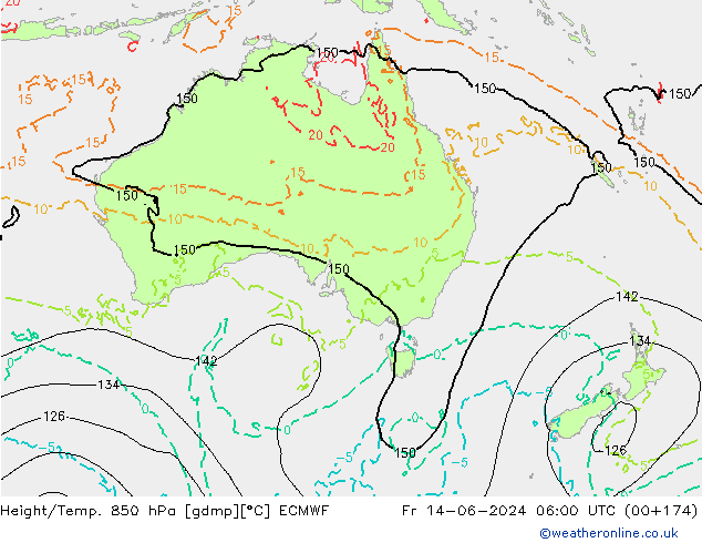 Height/Temp. 850 гПа ECMWF пт 14.06.2024 06 UTC