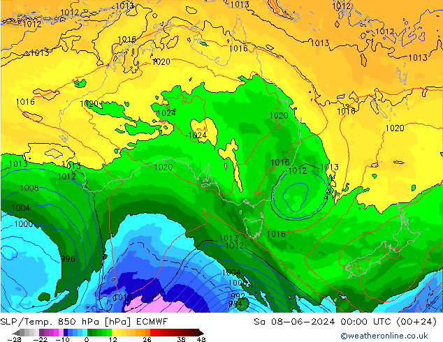 SLP/Temp. 850 hPa ECMWF  08.06.2024 00 UTC