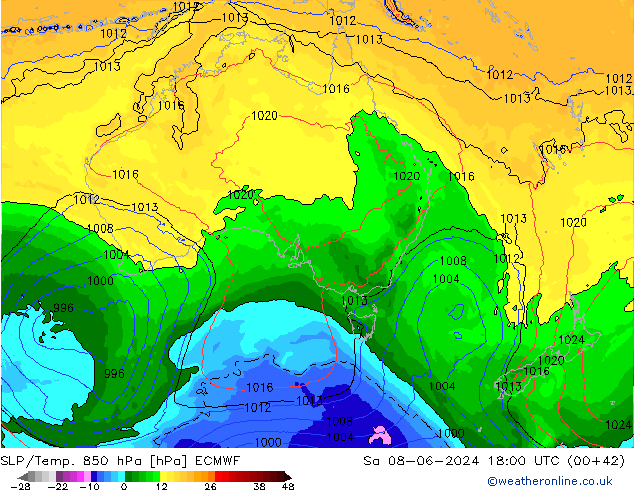 SLP/Temp. 850 hPa ECMWF sab 08.06.2024 18 UTC