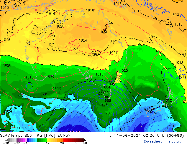 SLP/Temp. 850 hPa ECMWF mar 11.06.2024 00 UTC