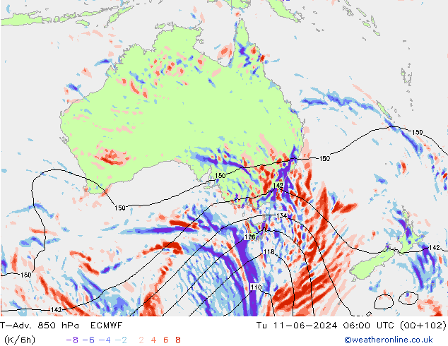 T-Adv. 850 hPa ECMWF Sa 11.06.2024 06 UTC