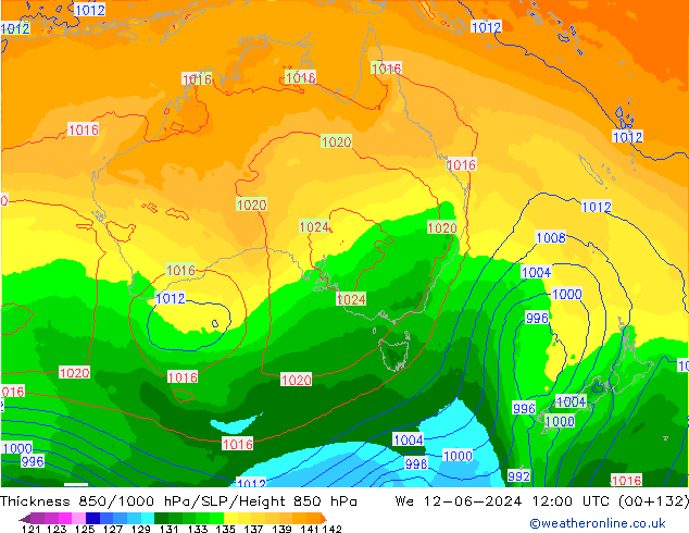 Thck 850-1000 hPa ECMWF mer 12.06.2024 12 UTC