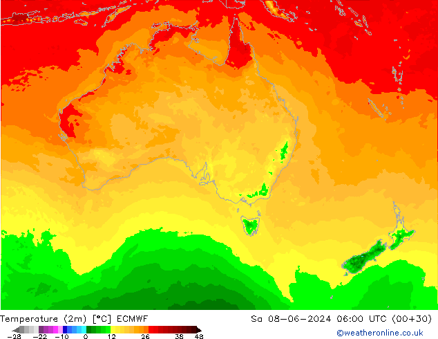 température (2m) ECMWF sam 08.06.2024 06 UTC