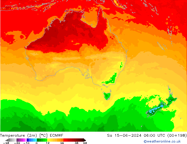 Temperatura (2m) ECMWF sab 15.06.2024 06 UTC