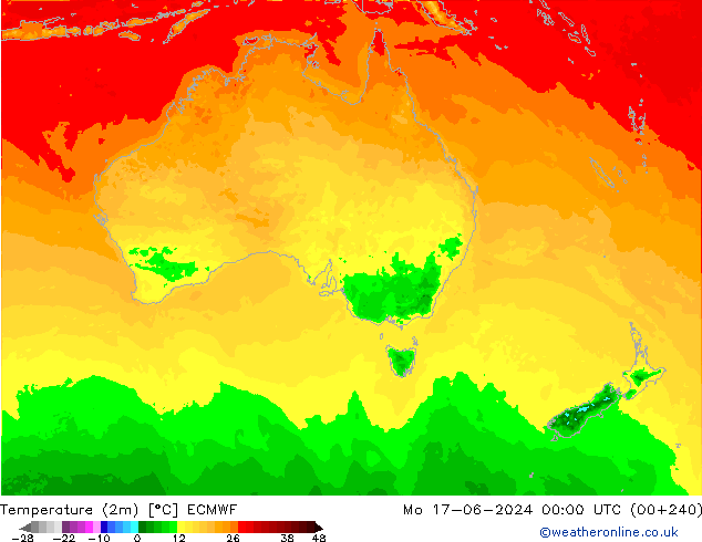 Temperature (2m) ECMWF Mo 17.06.2024 00 UTC