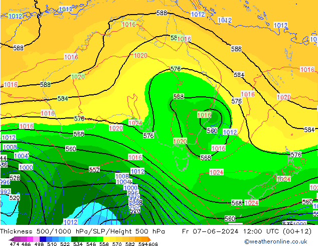 Dikte 500-1000hPa ECMWF vr 07.06.2024 12 UTC