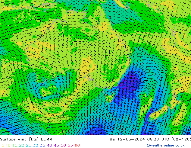 wiatr 10 m ECMWF śro. 12.06.2024 06 UTC