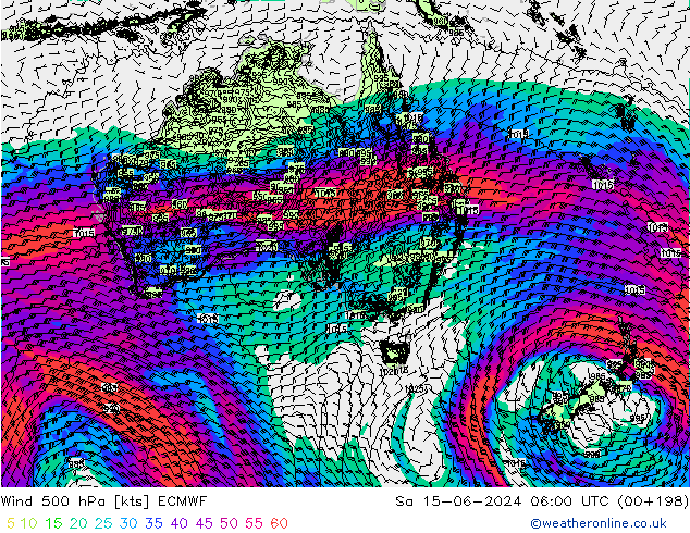 Vento 500 hPa ECMWF sab 15.06.2024 06 UTC