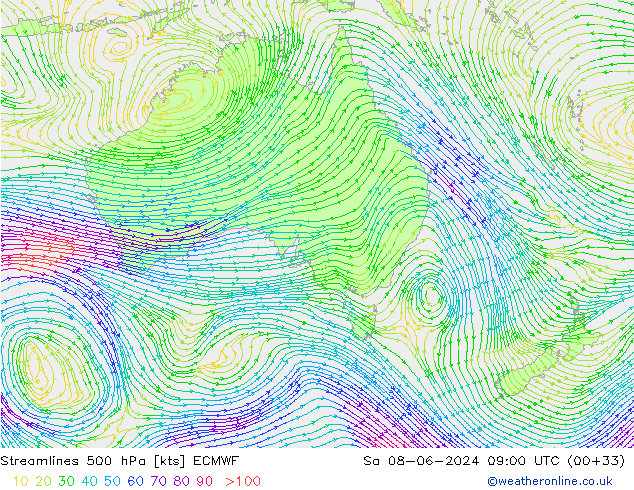 Streamlines 500 hPa ECMWF Sa 08.06.2024 09 UTC